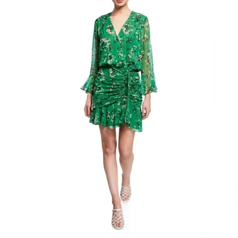 NWT Veronica Beard | 100% Silk Sean Floral Mini Dress in Green Multi - Size 8